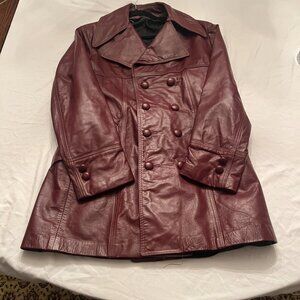 Beautiful Vintage Burgundy Womens Leather 3/4 Length Coat SIZE 38/MEDIUM